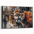 Framed wall art featuring a side view of a majestic cougar design in a wild landscape, showcasing rich colors and intricate details, perfect for wildlife enthusiasts.