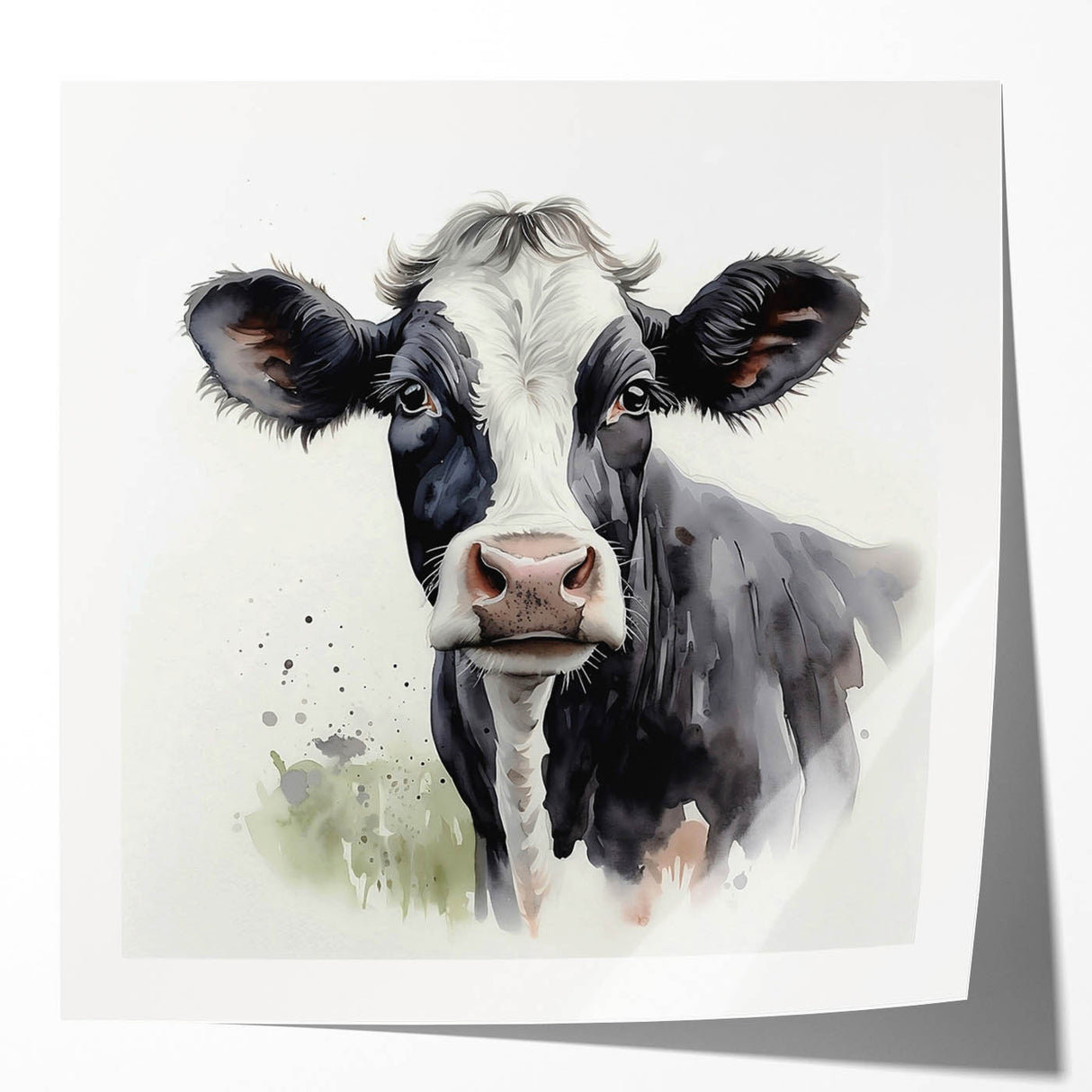 Glossy wall art print featuring a vibrant cow design, showcasing bold colors and intricate patterns, ideal for animal lovers and modern home decor.