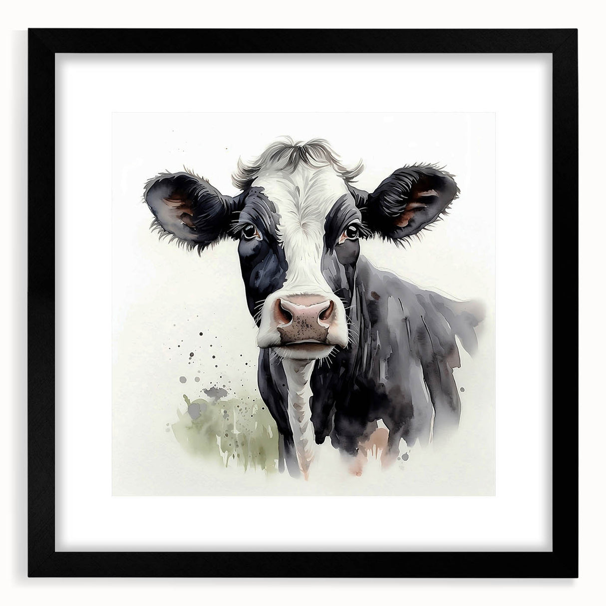 Black-framed wall art featuring a stylized cow design from the Animals A Wild Life collection, perfect for modern home decor with a rustic touch.