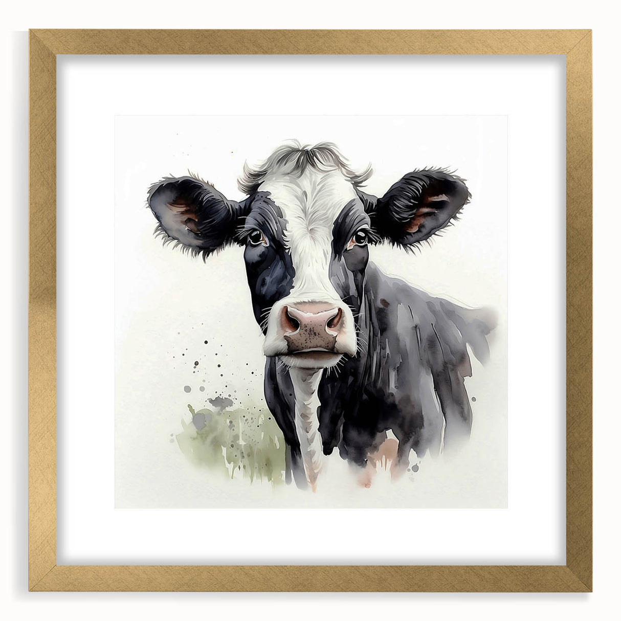 Cow-themed wall art framed in gold, showcasing a vibrant design that emphasizes wildlife aesthetics, ideal for animal lovers and home decor enthusiasts.