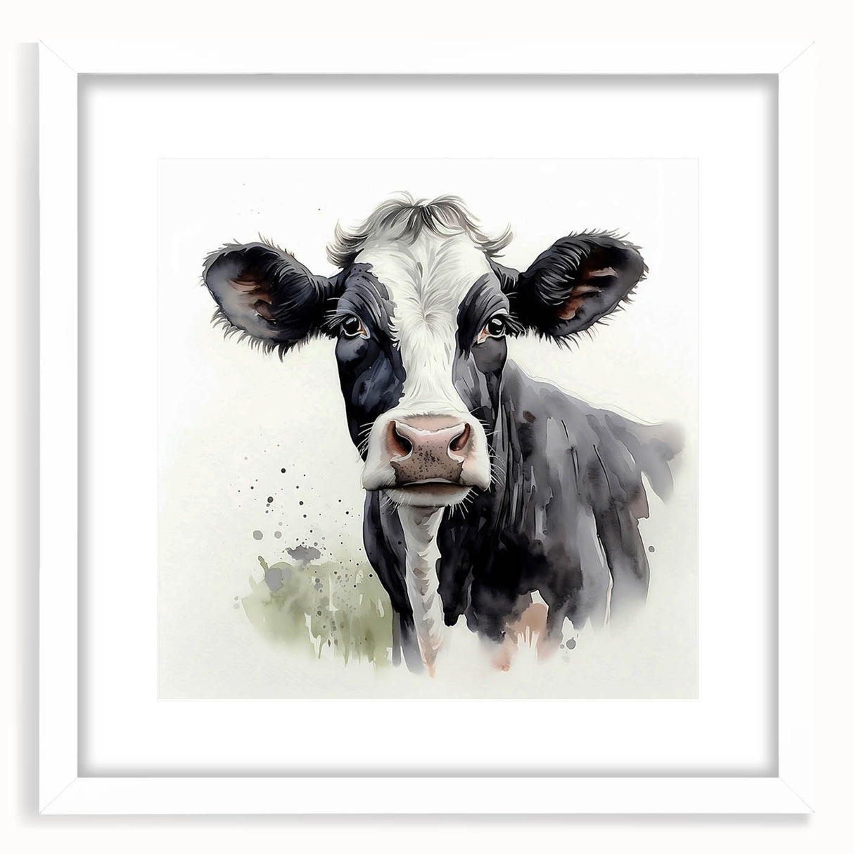 Framed wall art featuring a vibrant cow design from the "Animals A Wild Life" collection, set against a white mat, perfect for enhancing home decor.