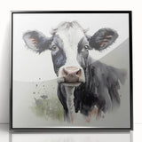 Framed acrylic wall art featuring a striking black-and-white cow design, showcasing intricate details and a modern aesthetic, perfect for animal lovers and home decor enthusiasts.