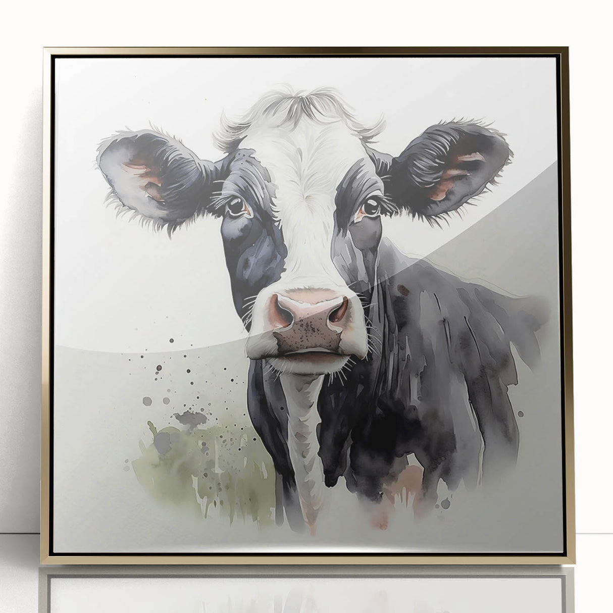 Framed wall art featuring a striking cow design from the 'Animals A Wild Life' collection, with a gold acrylic front, perfect for enhancing modern decor.