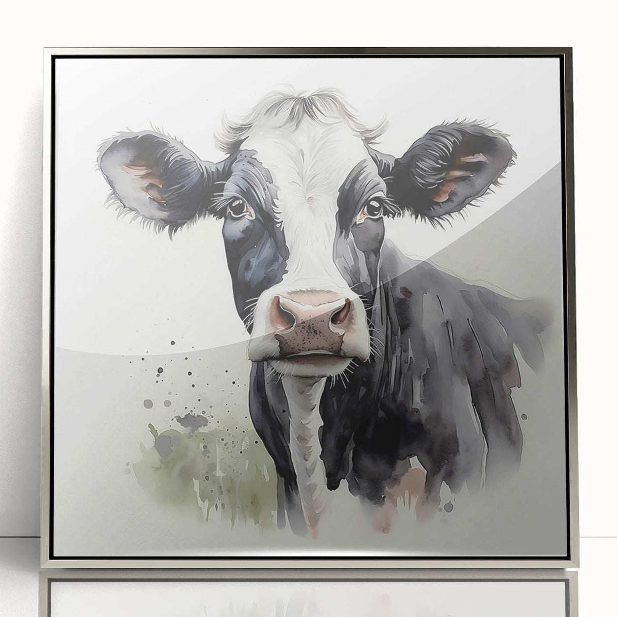 Framed acrylic wall art featuring a striking cow design from the "Animals A Wild Life" collection, showcased in a sleek silver frame, ideal for animal lovers.