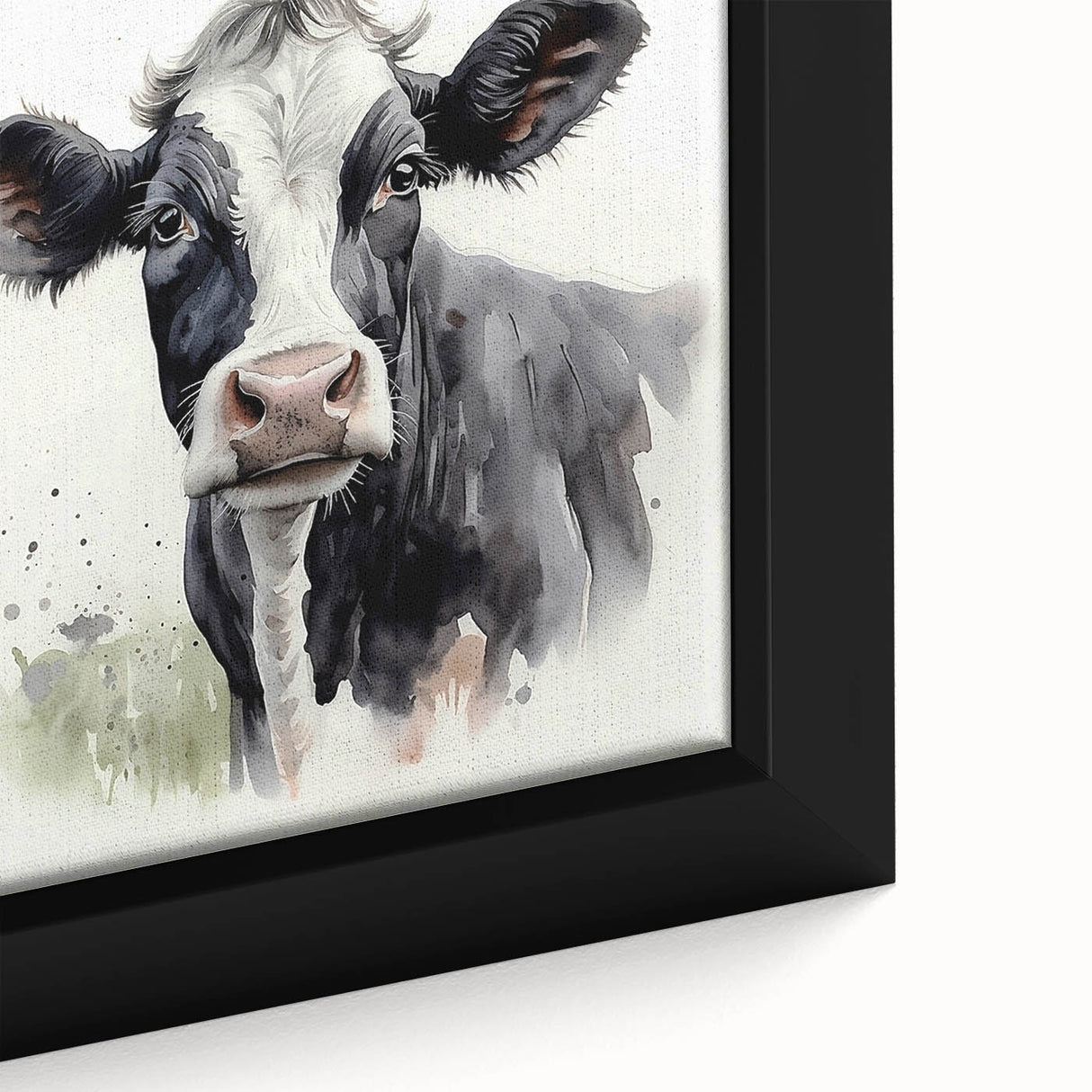 Close-up of a framed canvas wall art featuring a detailed illustration of a cow, showcasing intricate textures and vibrant colors, perfect for rustic decor.