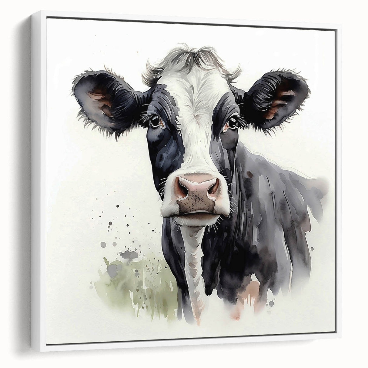 Framed wall art showcasing a cow design from the "Animals A Wild Life" collection, featuring a white background and detailed illustration, perfect for animal lovers and home decor enthusiasts.