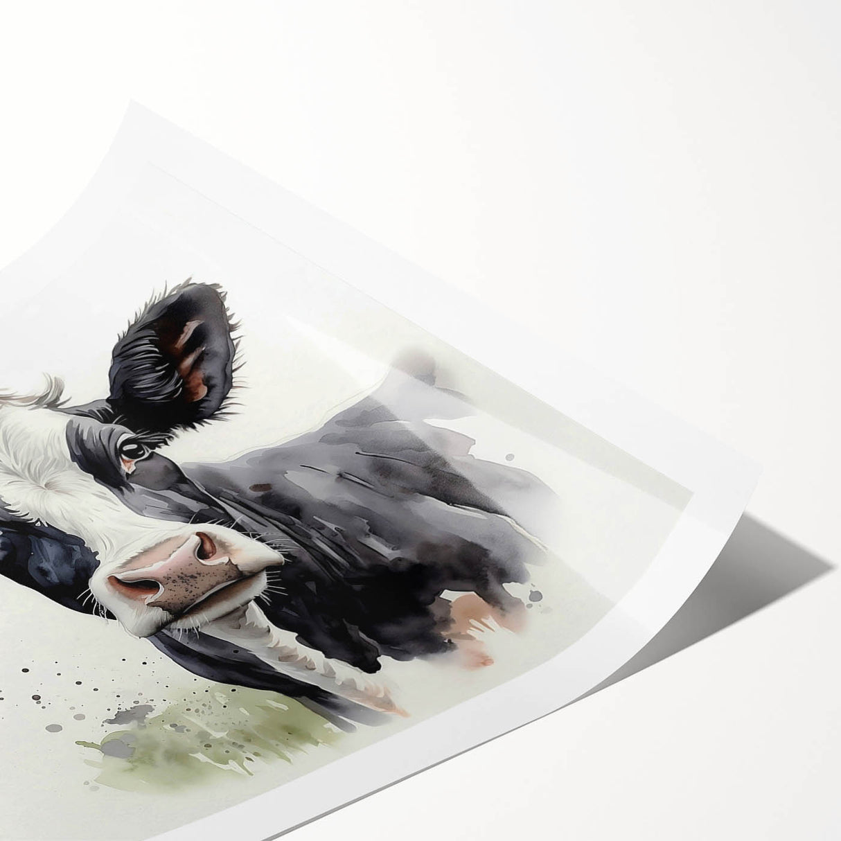 Cow-themed wall art print showcasing a colorful and artistic design, rolled and ready for display, perfect for animal lovers and home decor enthusiasts.