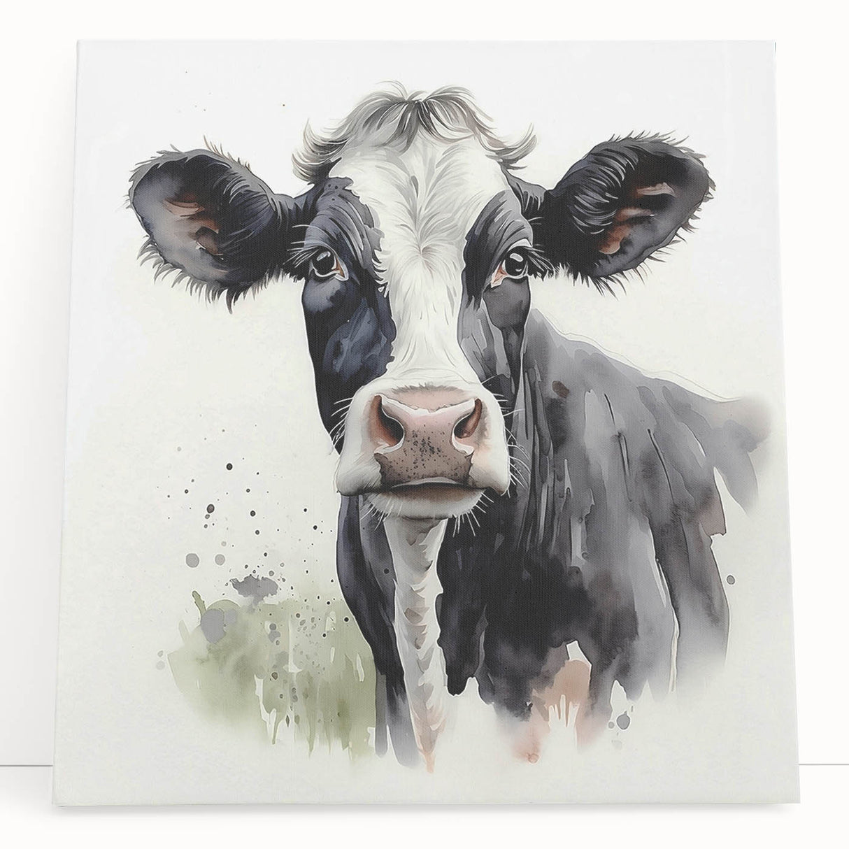 Stretched canvas wall art featuring a vibrant cow design, showcasing bold colors and intricate details, perfect for adding a rustic touch to home decor.