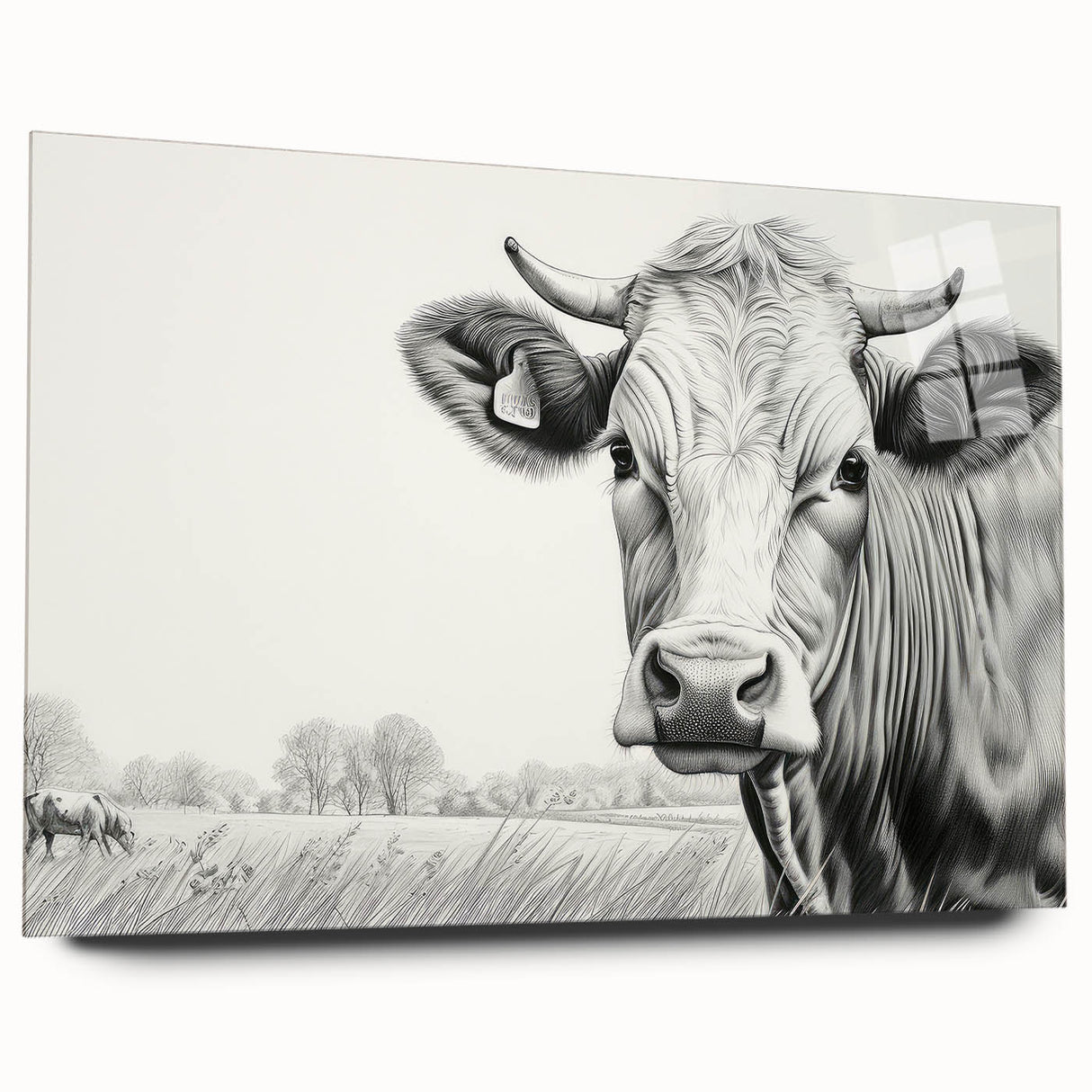 Acrylic glass wall art showcasing a vibrant cow design from the Animals A Wild Life collection, side view, ideal for adding a colorful touch to modern decor.