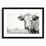 Black-framed wall art collection showcasing a cow design, featuring intricate details and a mat for added elegance. Ideal for animal lovers and rustic decor enthusiasts.