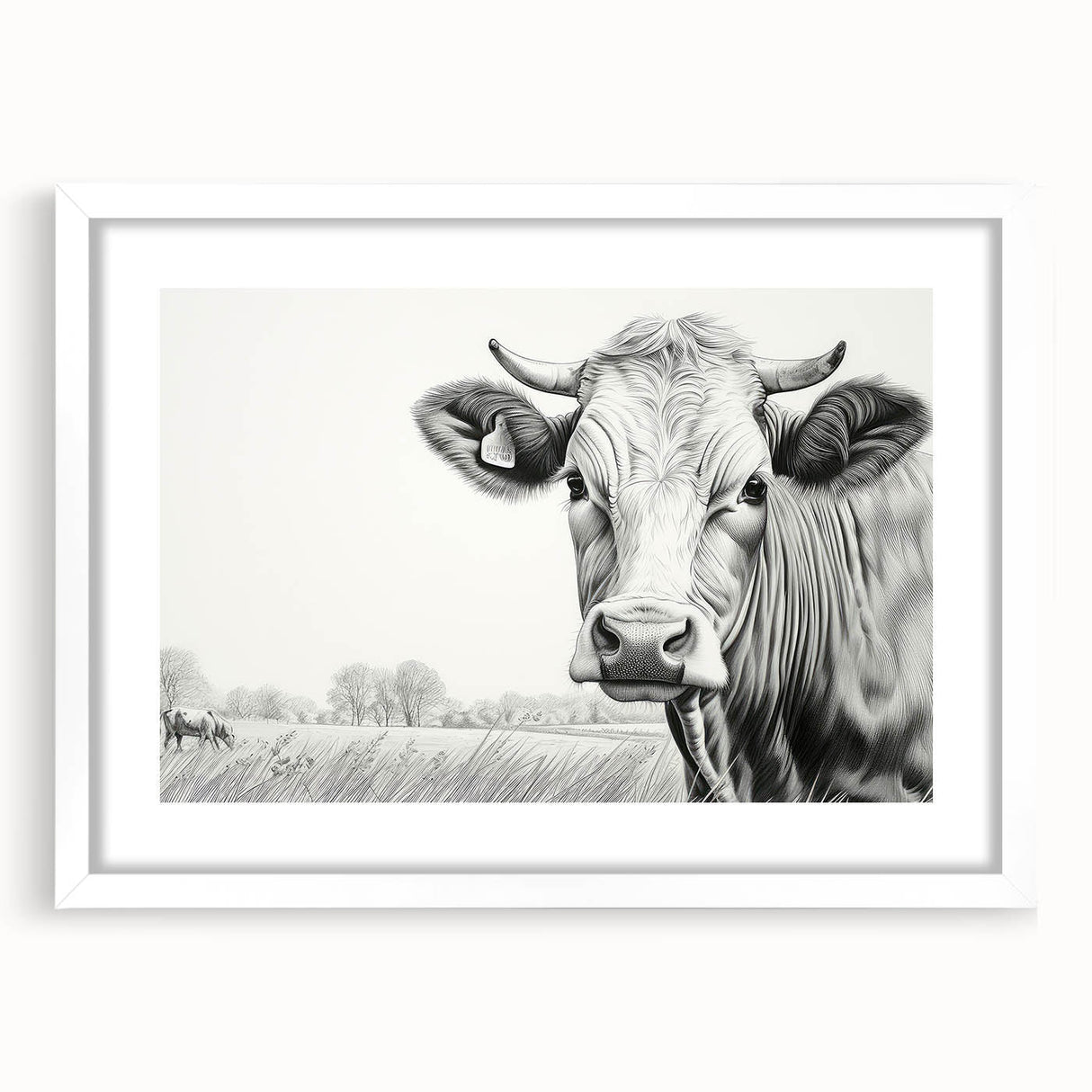 Framed wall art showcasing a vibrant cow design from the "Animals a Wild Life" collection, featuring a white mat and sleek frame, perfect for animal lovers' decor.