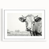 Framed wall art showcasing a vibrant cow design from the "Animals a Wild Life" collection, featuring a white mat and sleek frame, perfect for animal lovers' decor.
