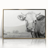 Framed acrylic wall art featuring a striking cow design in a gold frame, showcasing vibrant colors and intricate details, perfect for animal lovers and modern decor.