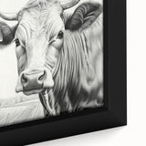 Close-up of a framed canvas wall art featuring a vibrant cow design from the Animals A Wild Life collection, showcasing intricate details and rich colors for animal lovers.