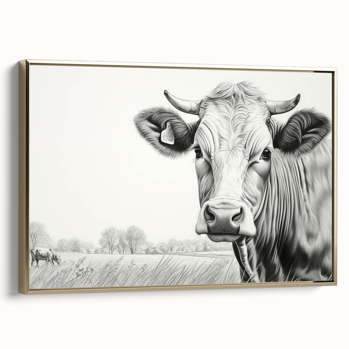 Framed canvas wall art showcasing a stunning cow design from the Animals A Wild Life collection, featuring a gold frame and side view, perfect for rustic home decor.