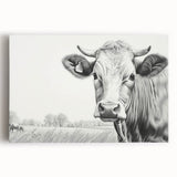 Colorful stretched canvas wall art featuring a close-up of a whimsical cow design, perfect for animal lovers and modern home decor. Ideal for enhancing living spaces.