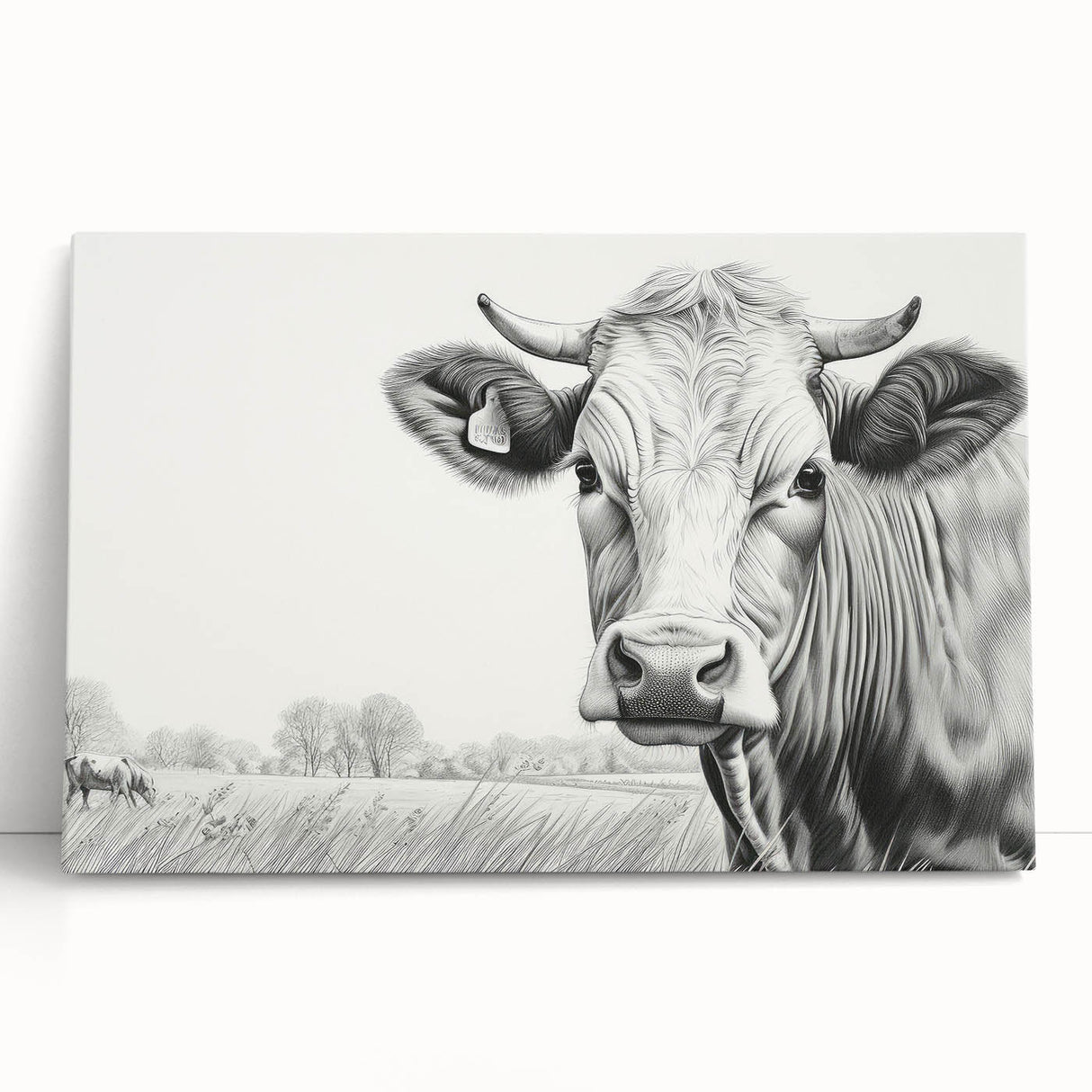 Stretched canvas wall art featuring a vibrant cow design with intricate details, showcasing a colorful wild animal theme, perfect for enhancing home decor.