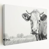 Stretched canvas wall art featuring a realistic cow design, showcasing intricate details and vibrant colors, ideal for animal lovers and rustic decor enthusiasts.