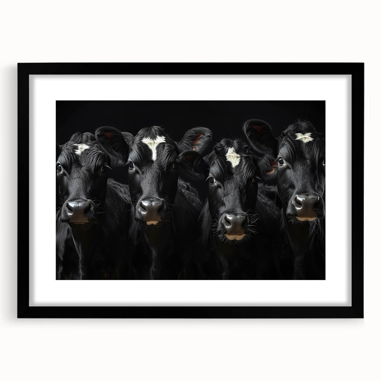 Black-framed wall art featuring a cow design from the Animals A Wild Life collection, elegantly matted, ideal for rustic or farmhouse decor. Perfect for animal lovers.