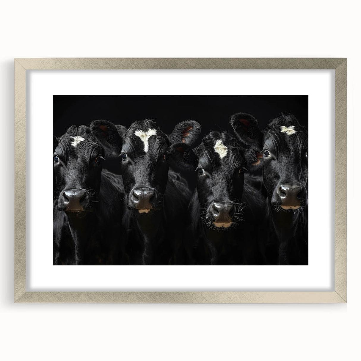 Framed wall art featuring a striking cow design from the Animals A Wild Life collection, set in a stylish silver frame with a mat, ideal for animal lovers’ decor.