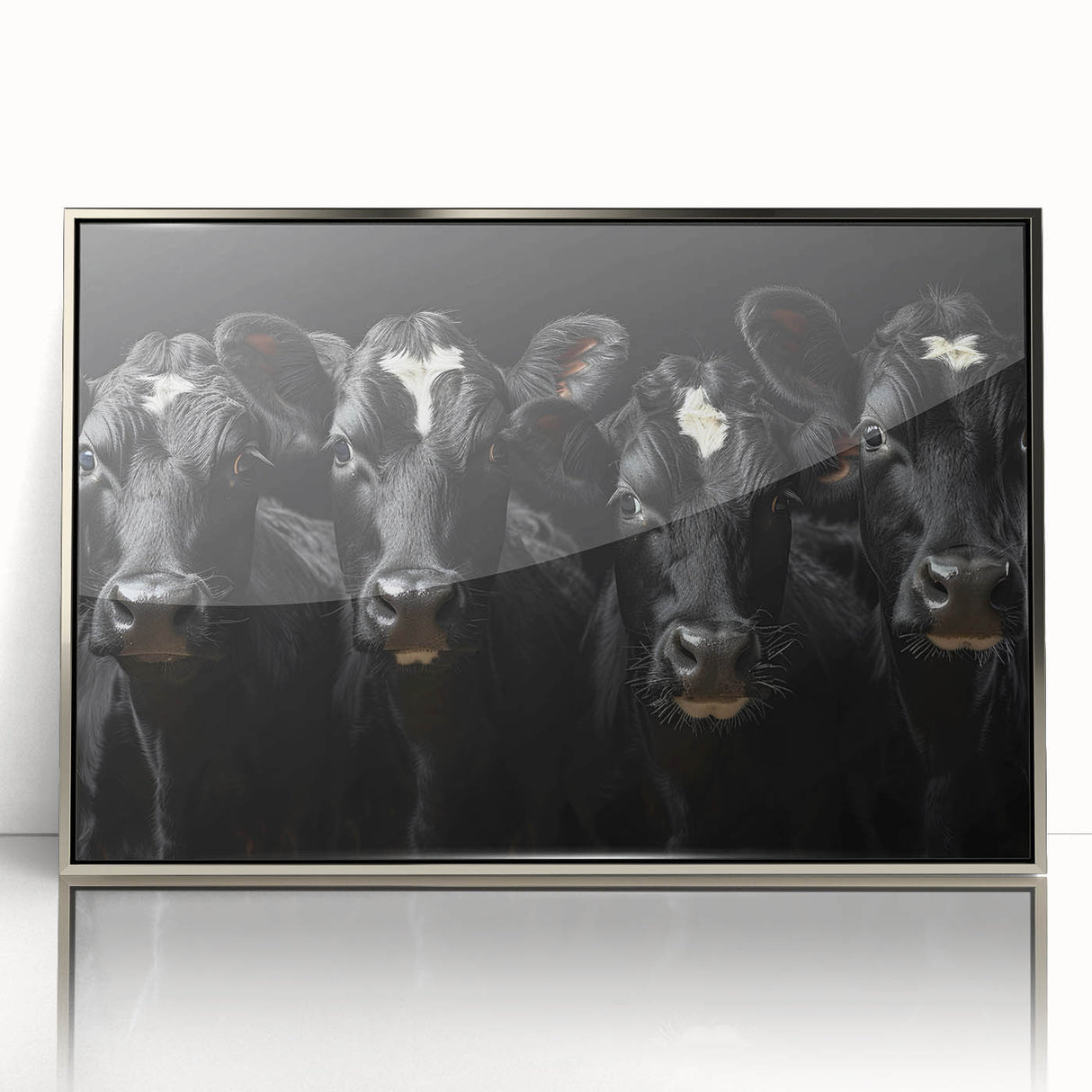 Framed wall art showcasing a striking cow design in silver acrylic, perfect for enhancing modern decor with a touch of wildlife elegance. Ideal for animal lovers seeking unique home accents.