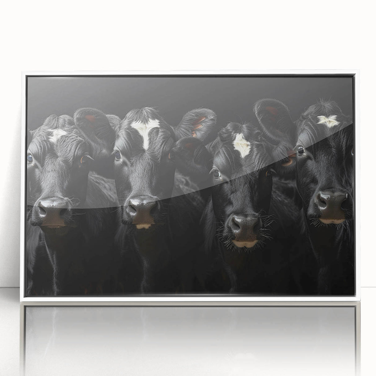 Framed acrylic wall art featuring a striking cow design from the Wild Life collection, set against a white background, perfect for modern home decor.