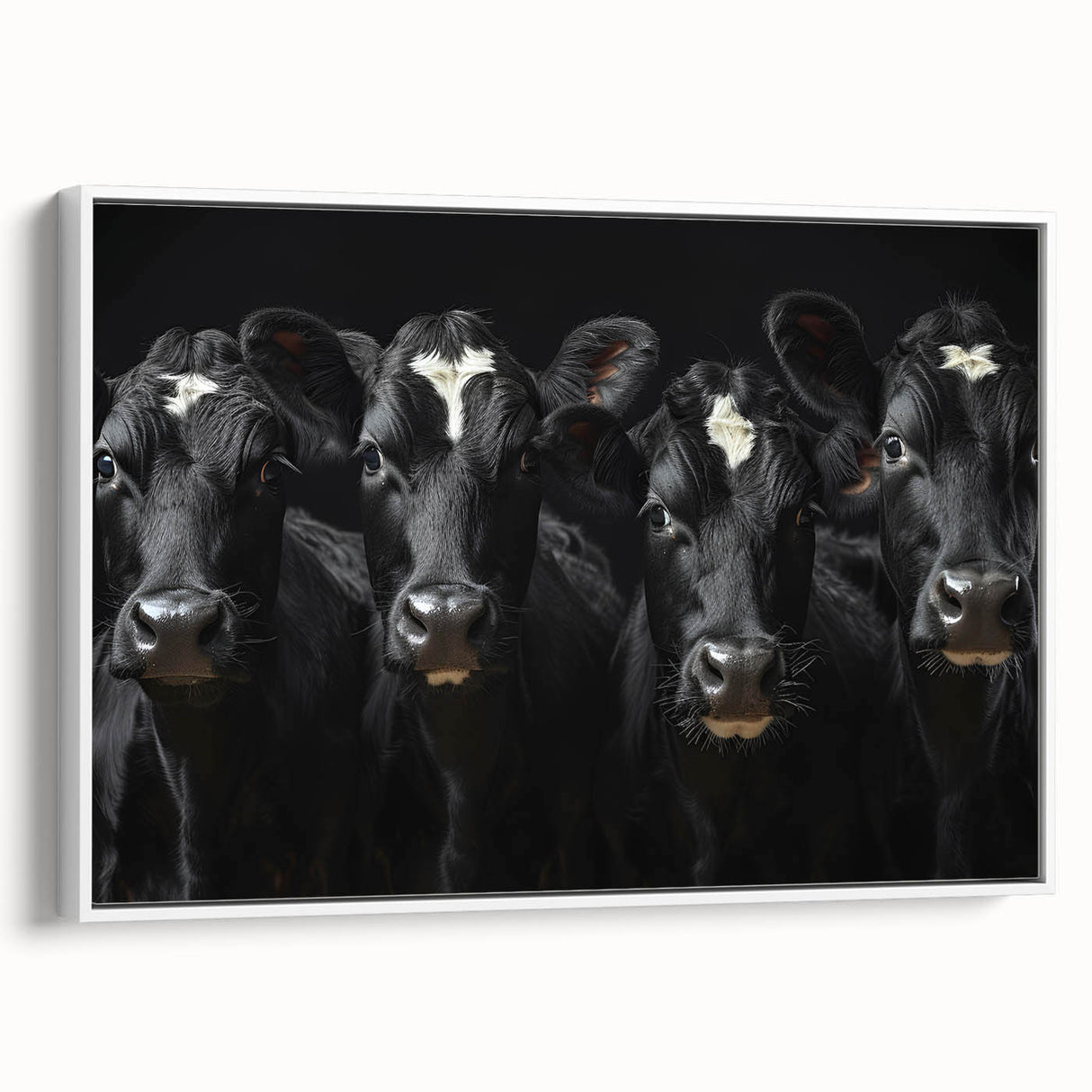 Framed canvas wall art showcasing a detailed cow design from the Animals A Wild Life collection, featuring a white background and side view, perfect for animal lovers’ home decor.