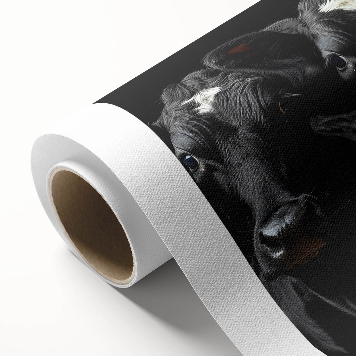 Cow-themed wall art design on rolled canvas, showcasing vibrant colors and intricate details, ideal for adding a rustic touch to home decor or animal lovers' spaces.