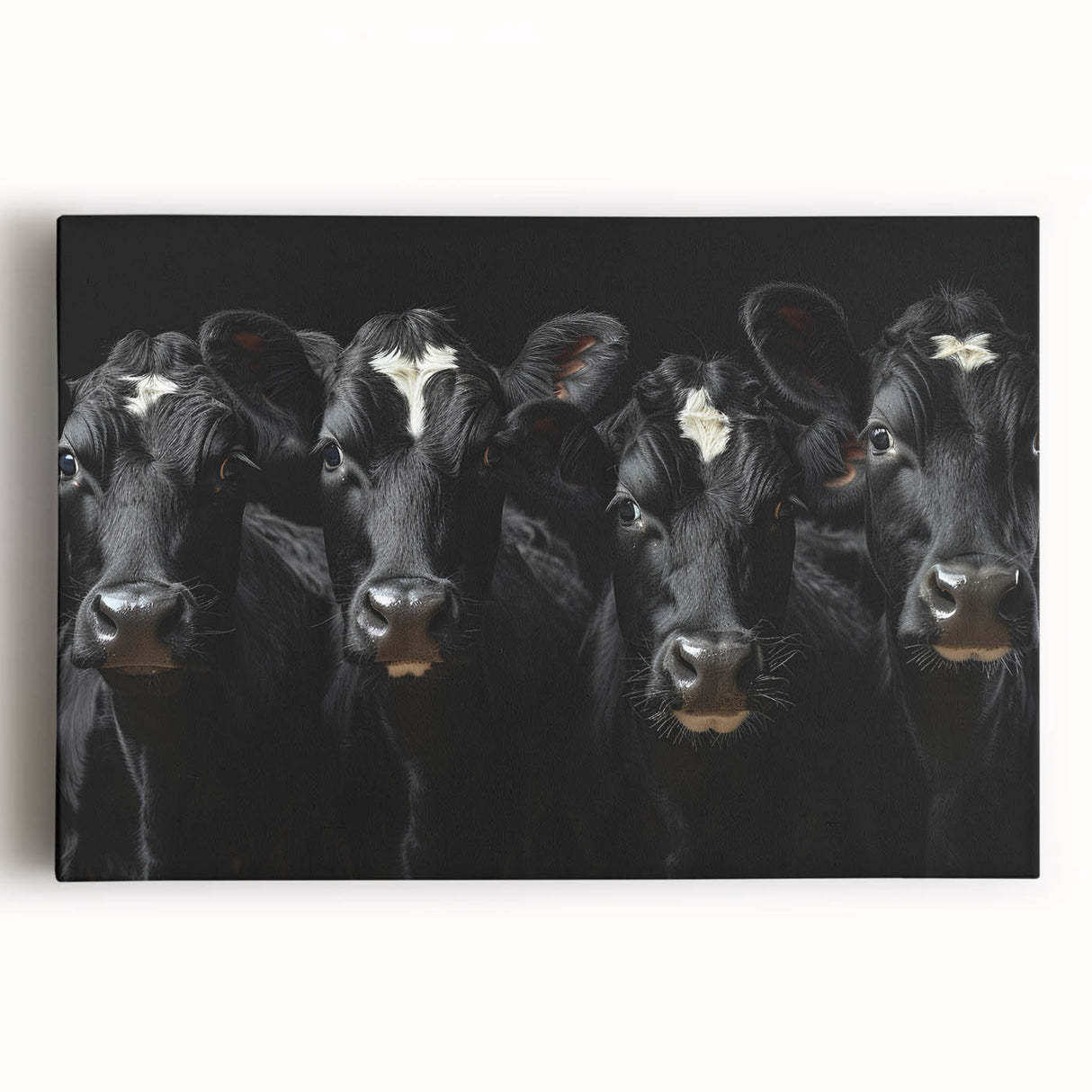 Stretched canvas wall art featuring a vibrant cow design with intricate details, perfect for animal lovers seeking unique home decor. This front view showcases vivid colors and artistic texture, making it an eye-catching addition to any space.