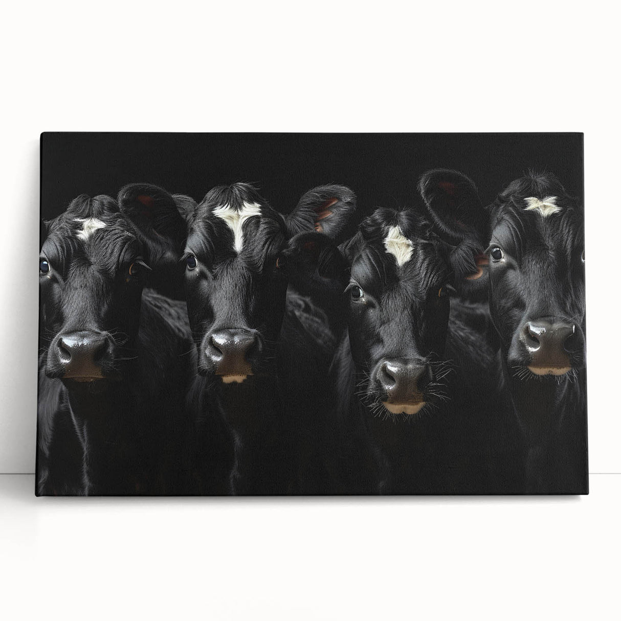 Stretched canvas wall art featuring a vibrant cow design from the "Animals of the Wild" collection, showcasing rich colors and detailed textures, ideal for home decor.