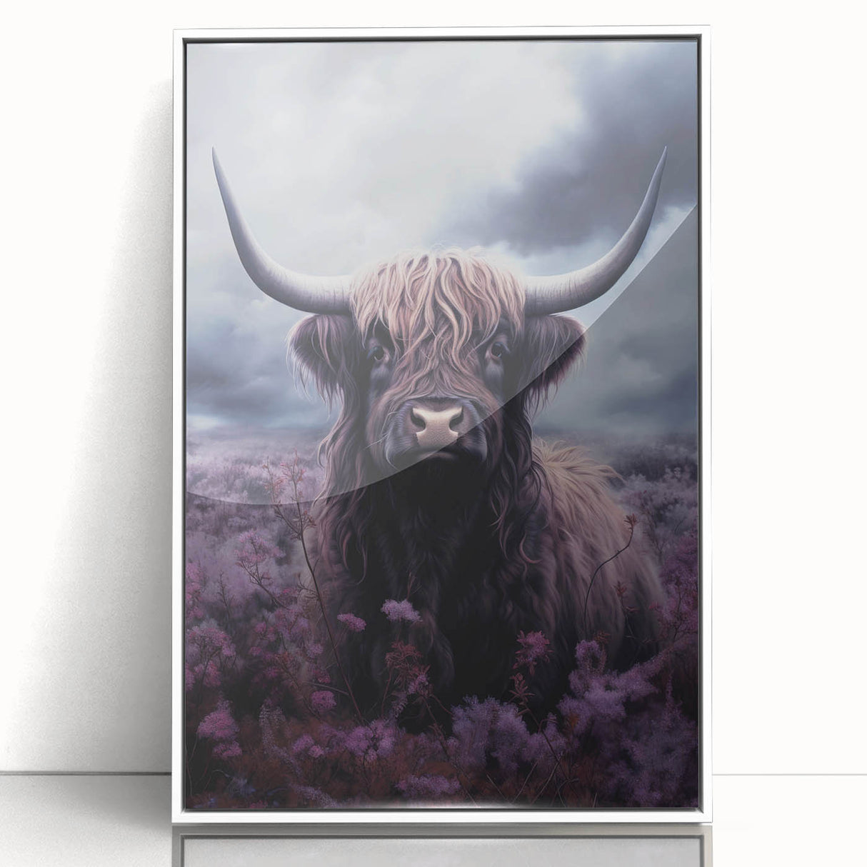 Framed acrylic wall art featuring a stylish cow design, showcasing intricate details and vibrant colors, ideal for enhancing modern home decor.