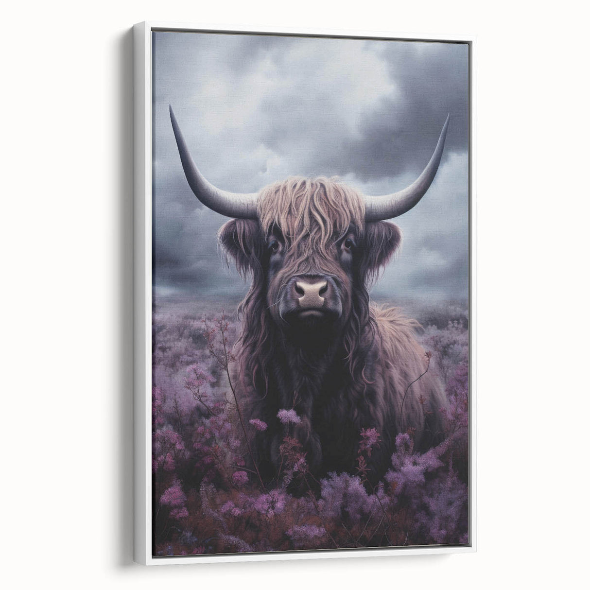 Framed wall art featuring a detailed illustration of a cow in a wild setting, showcasing earth tones and intricate patterns, perfect for animal lovers and rustic decor.