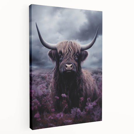 Stretched canvas wall art showcasing a detailed side view of a cow design, featuring vibrant colors and intricate textures, perfect for animal lovers and home decor.