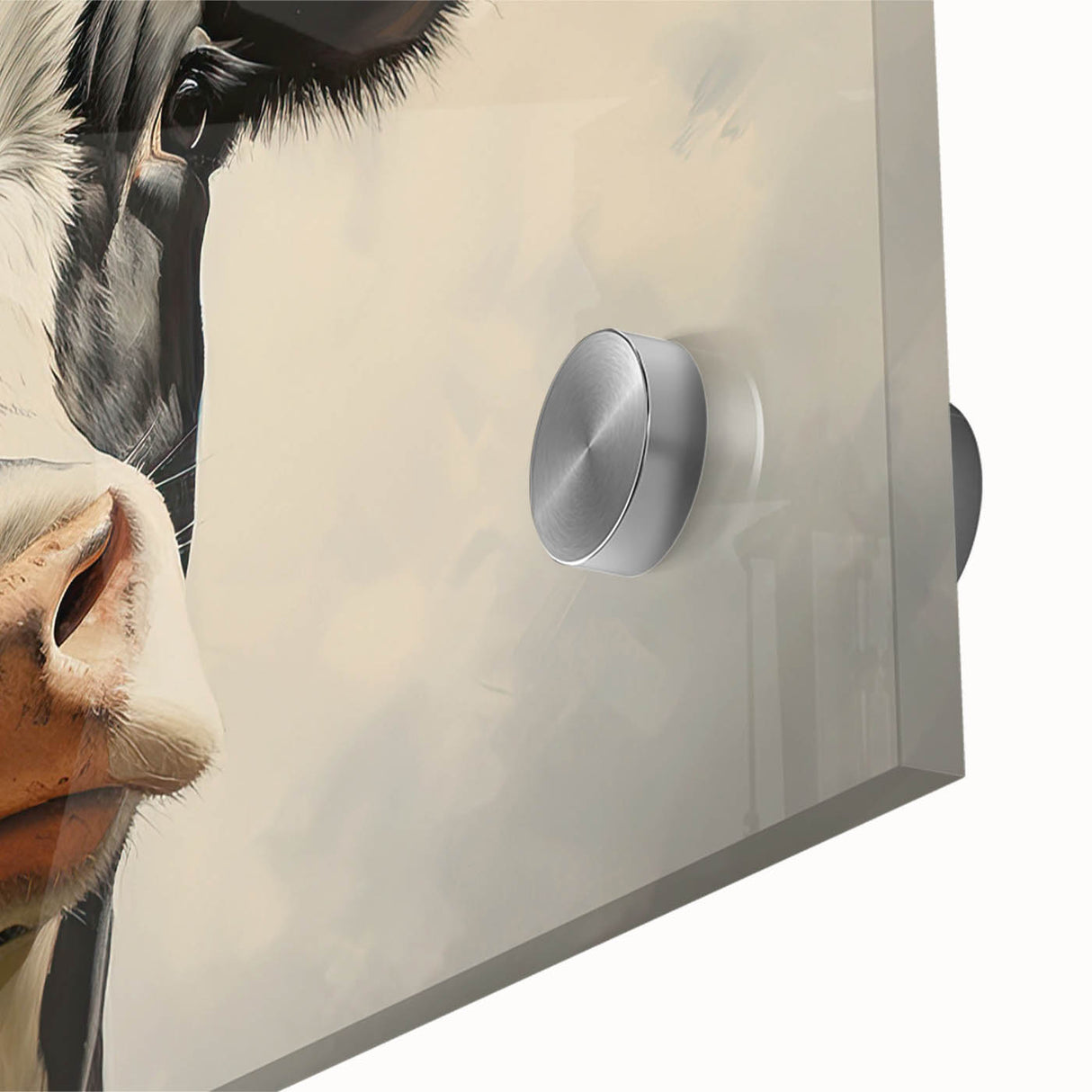 Close-up of a vibrant acrylic wall art piece showcasing a detailed cow design, set against a natural backdrop, perfect for animal-themed decor or wildlife enthusiasts.