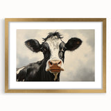 Gold-framed wall art featuring a detailed cow design from the "Animals A Wild Life" collection, showcasing vibrant colors and intricate patterns, perfect for animal lovers.