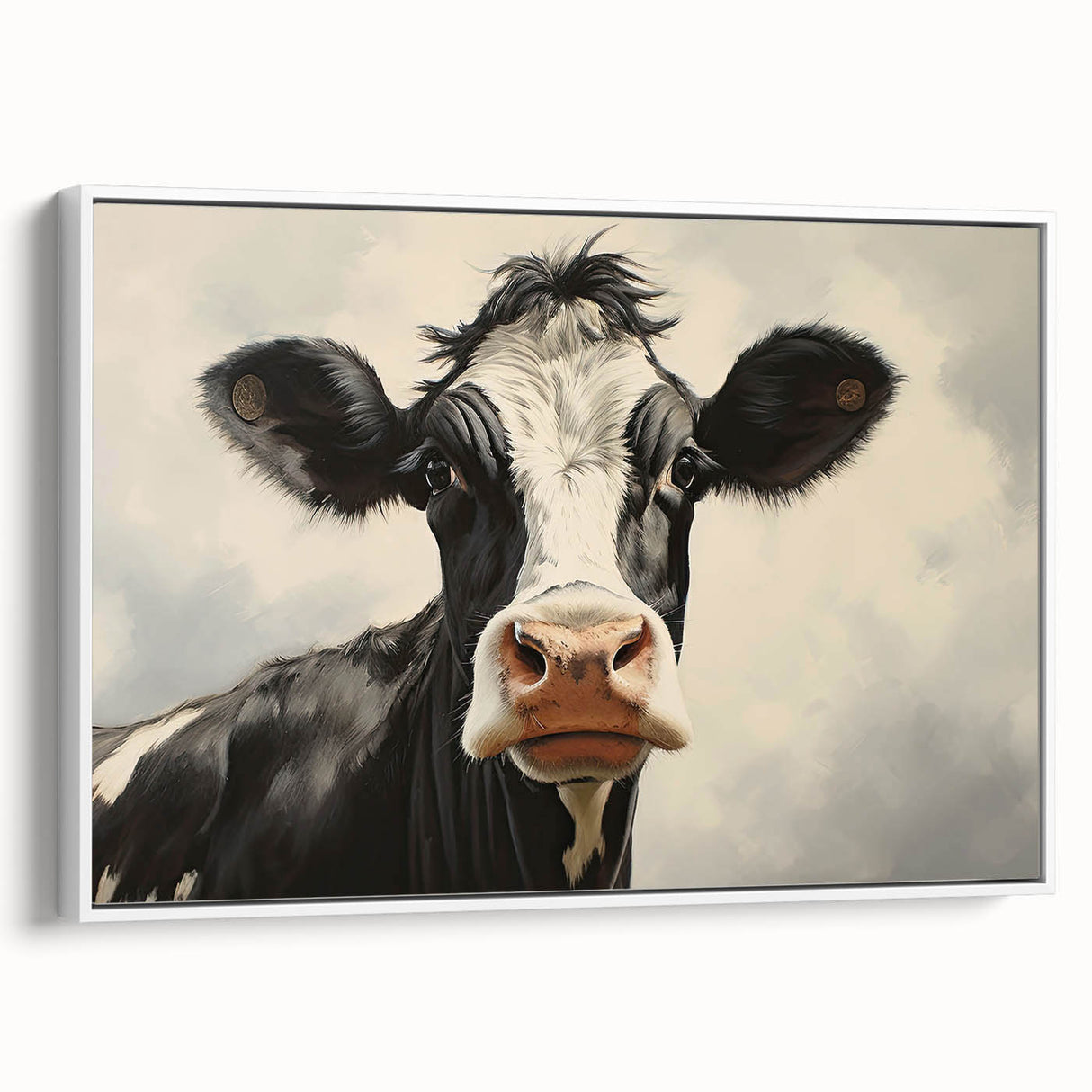Framed canvas wall art showcasing a cow design from the 'Animals A Wild Life' collection, featuring intricate details on a white background, perfect for animal lovers.