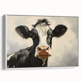 Framed canvas wall art showcasing a cow design from the 'Animals A Wild Life' collection, featuring intricate details on a white background, perfect for animal lovers.