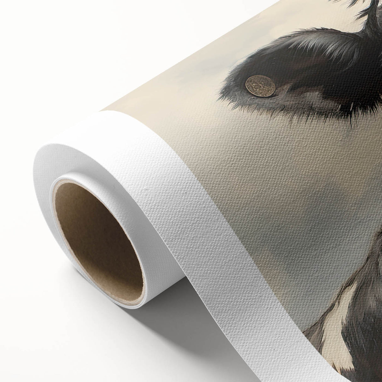 Rolled canvas wall art showcasing a vibrant cow design from the Animals A Wild Life collection, featuring intricate details and vivid colors, perfect for animal lovers.