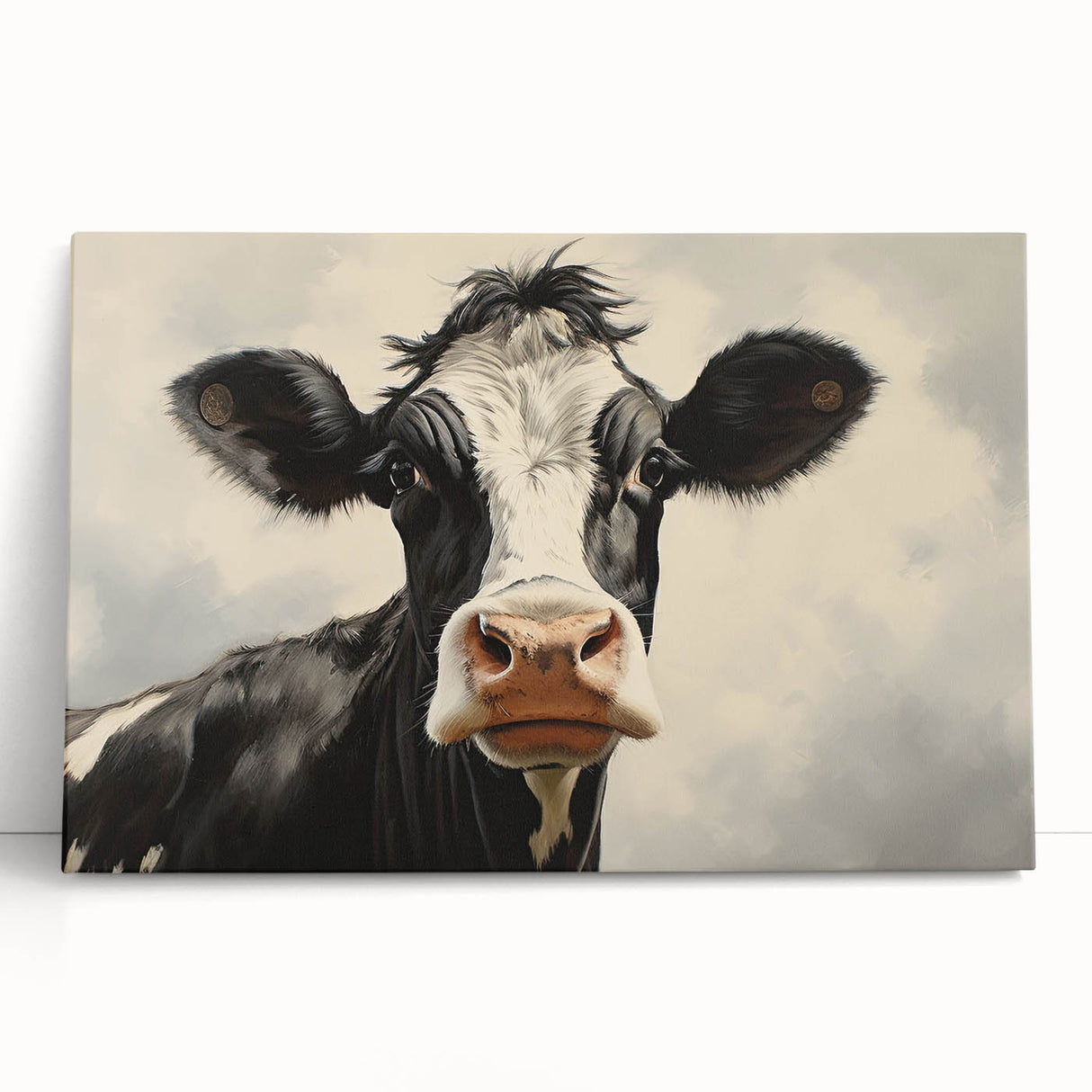Canvas wall art featuring a striking cow design in vibrant colors, showcasing a contemporary animal theme, perfect for adding character to any room decor.