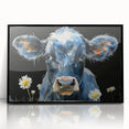 Framed wall art featuring a striking black-and-white cow design, showcasing intricate details and textures, ideal for modern farmhouse decor and animal lovers.