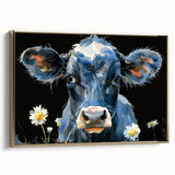 Framed wall art featuring a stylish cow design in a modern aesthetic, highlighted with a gold border, perfect for adding a touch of elegance to any home decor.