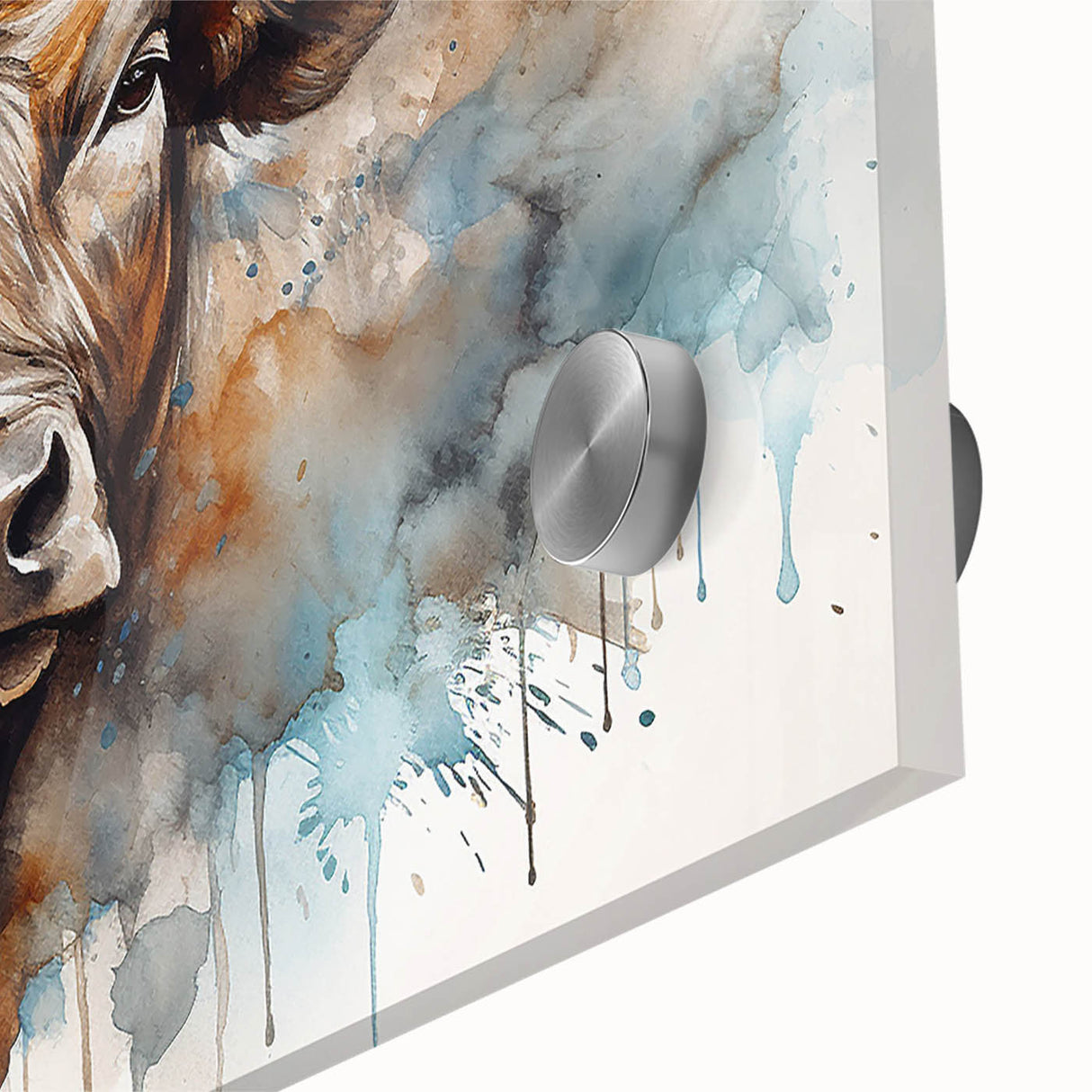 Close-up of a striking acrylic wall art piece showcasing a detailed cow design, featuring vibrant colors and intricate textures, perfect for animal lovers and home decor enthusiasts.