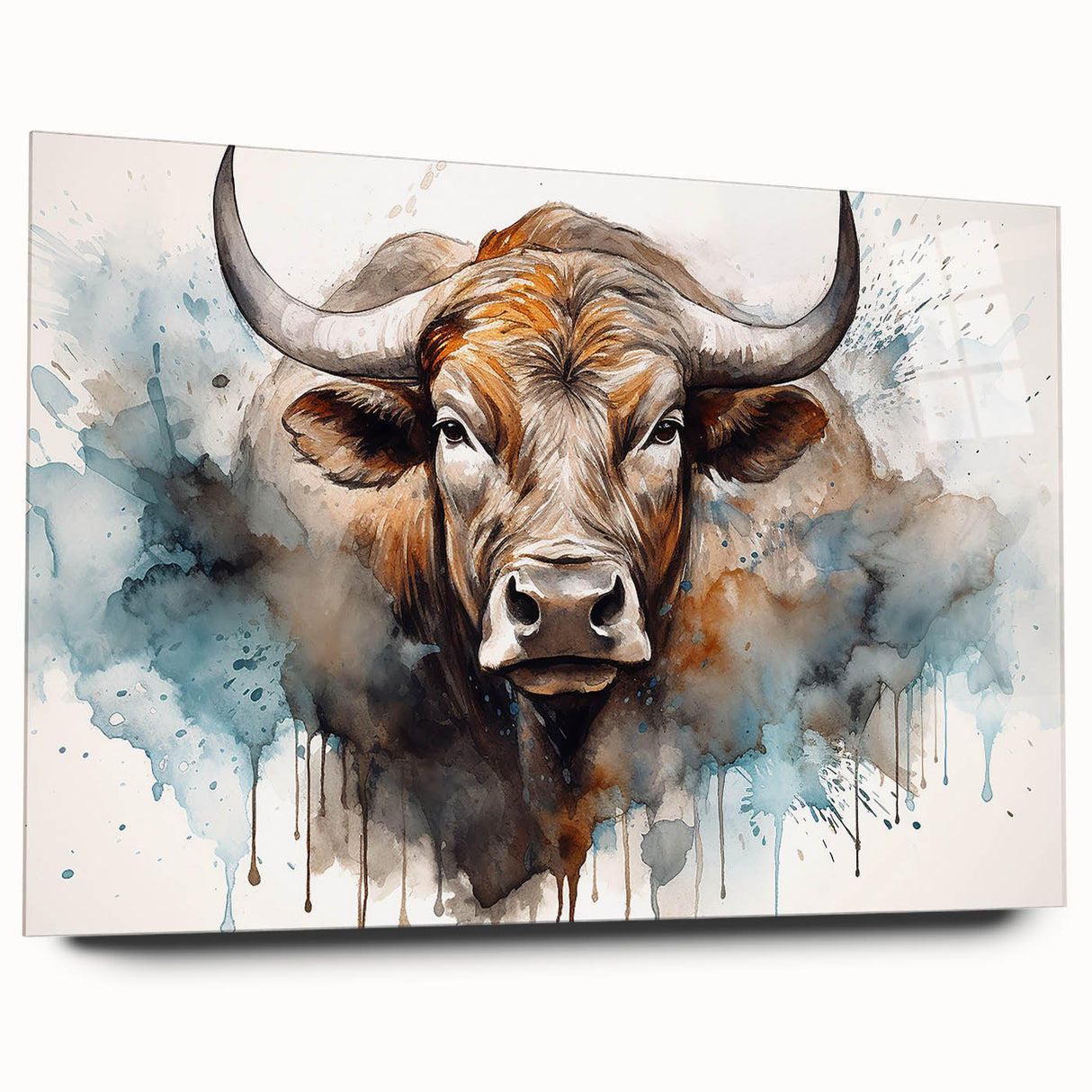 Side view of a cow-themed wall art collection made of acrylic glass, showcasing vibrant colors and intricate details, ideal for animal lovers and modern decor.