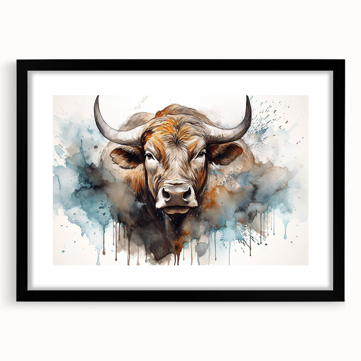 Black-framed wall art featuring a striking cow design, showcasing intricate details and vibrant colors, ideal for adding a rustic touch to home decor. Perfect for animal lovers and art enthusiasts alike.
