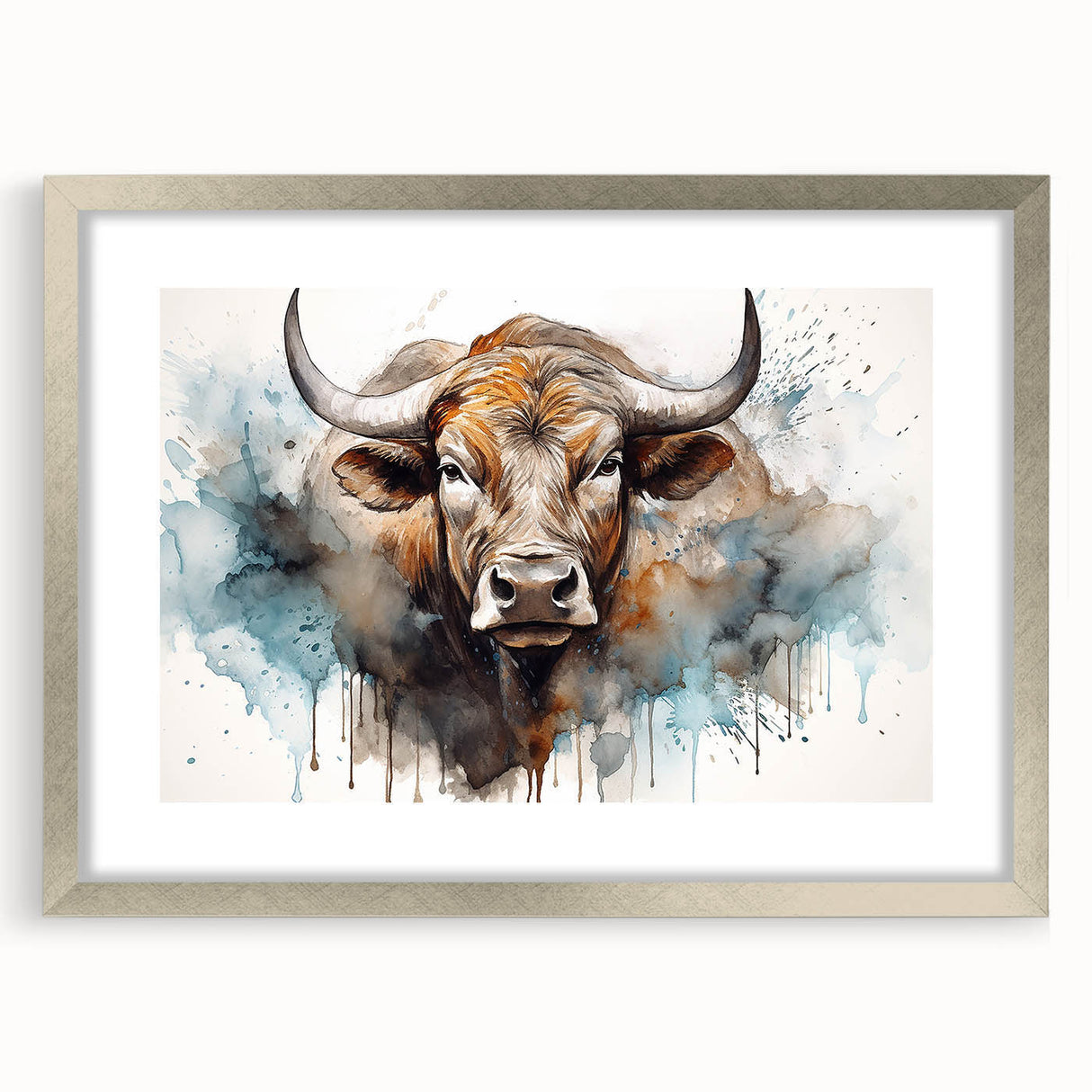 Silver-framed wall art featuring a detailed cow design, showcasing intricate patterns and textures, perfect for enhancing rustic or farm-themed decor.