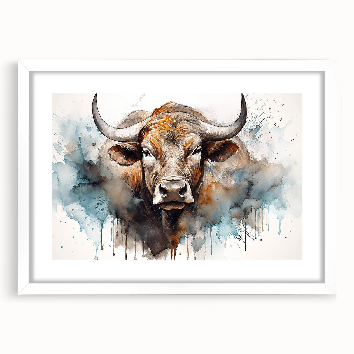 Framed wall art showcasing a whimsical cow design in a white mat, ideal for animal lovers and rustic decor. Perfect for adding charm to any room.