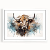 Framed wall art showcasing a whimsical cow design in a white mat, ideal for animal lovers and rustic decor. Perfect for adding charm to any room.
