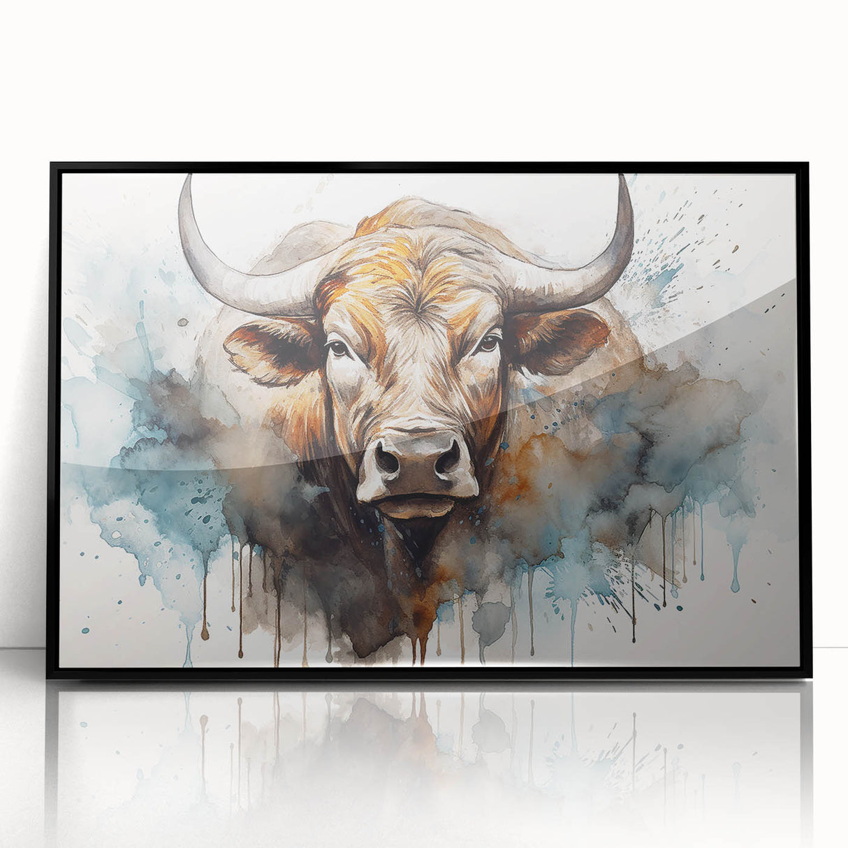 Framed wall art featuring a striking cow design, showcasing intricate details in black and white, ideal for animal lovers and modern decor enthusiasts.