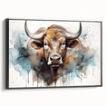 Framed wall art featuring a striking cow design in a vibrant color palette, showcasing a side view with black accents, perfect for animal lovers' decor.