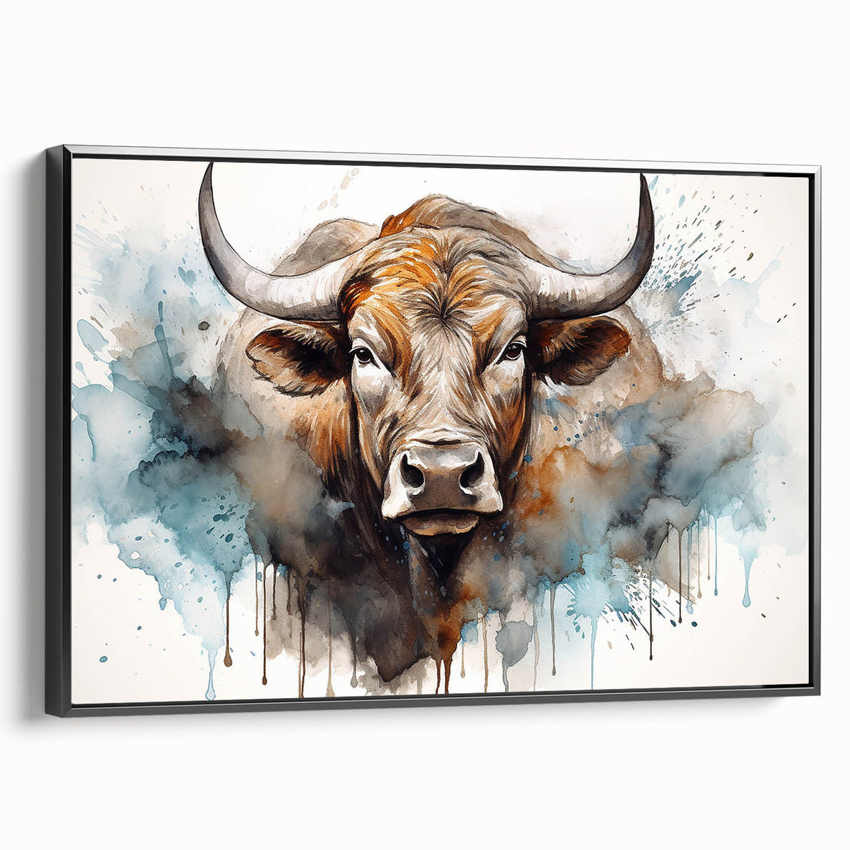 Framed wall art featuring a striking cow design in a vibrant color palette, showcasing a side view with black accents, perfect for animal lovers' decor.